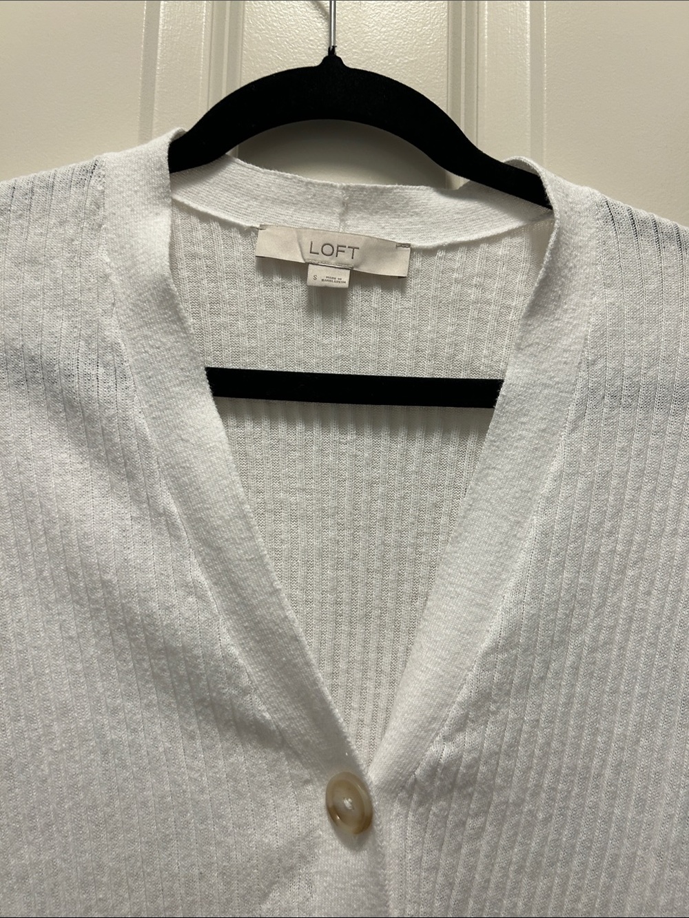 LOFT White Button-Front Lightweight Ribbed Cardigan - Picture 4 of 6